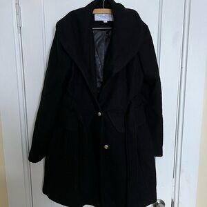 Black Jessica Simpson long wool belted peacoat, X-large